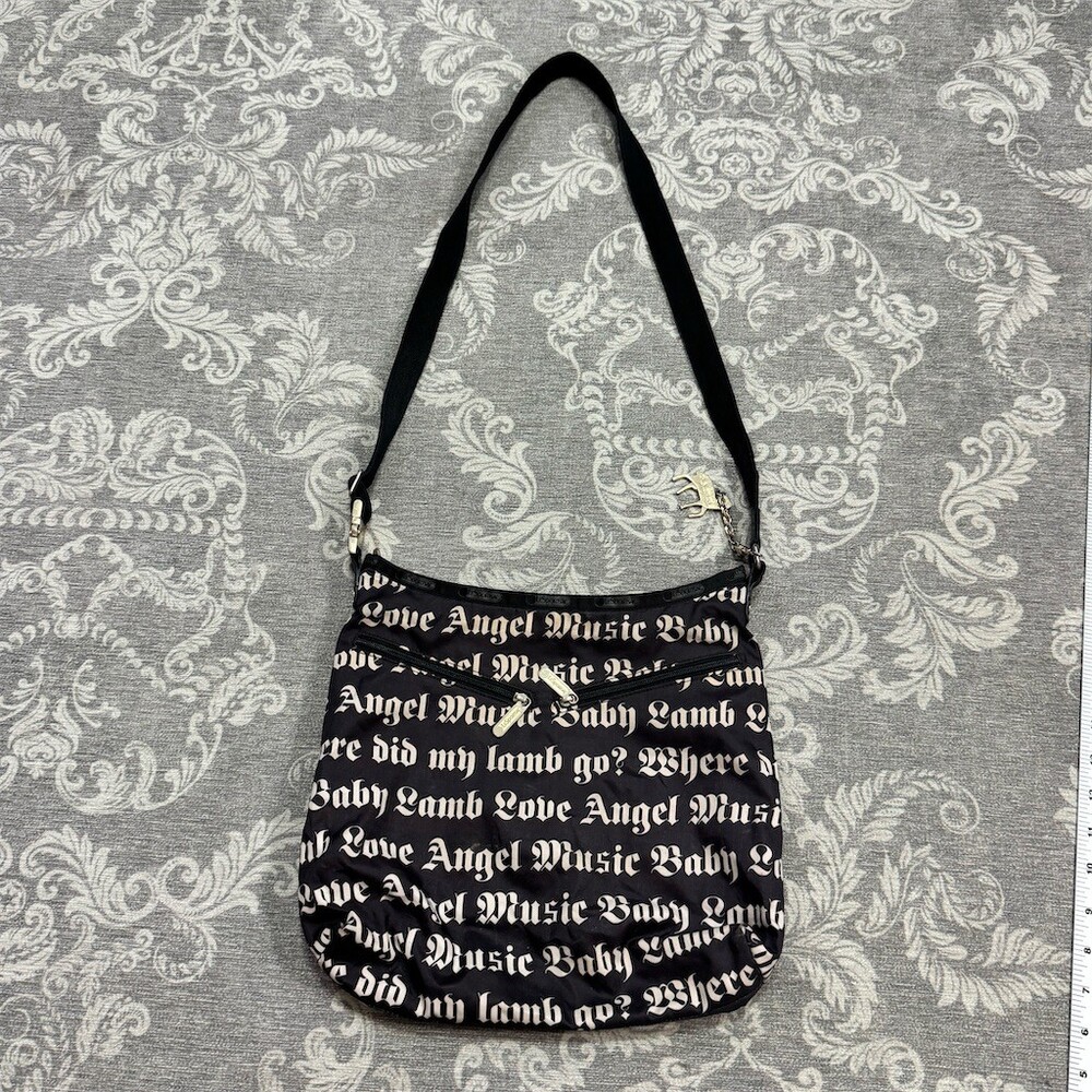 LeSportSac L.A.M.B. Hobo Bag Womens Medium Black Gothic Script Crossbody